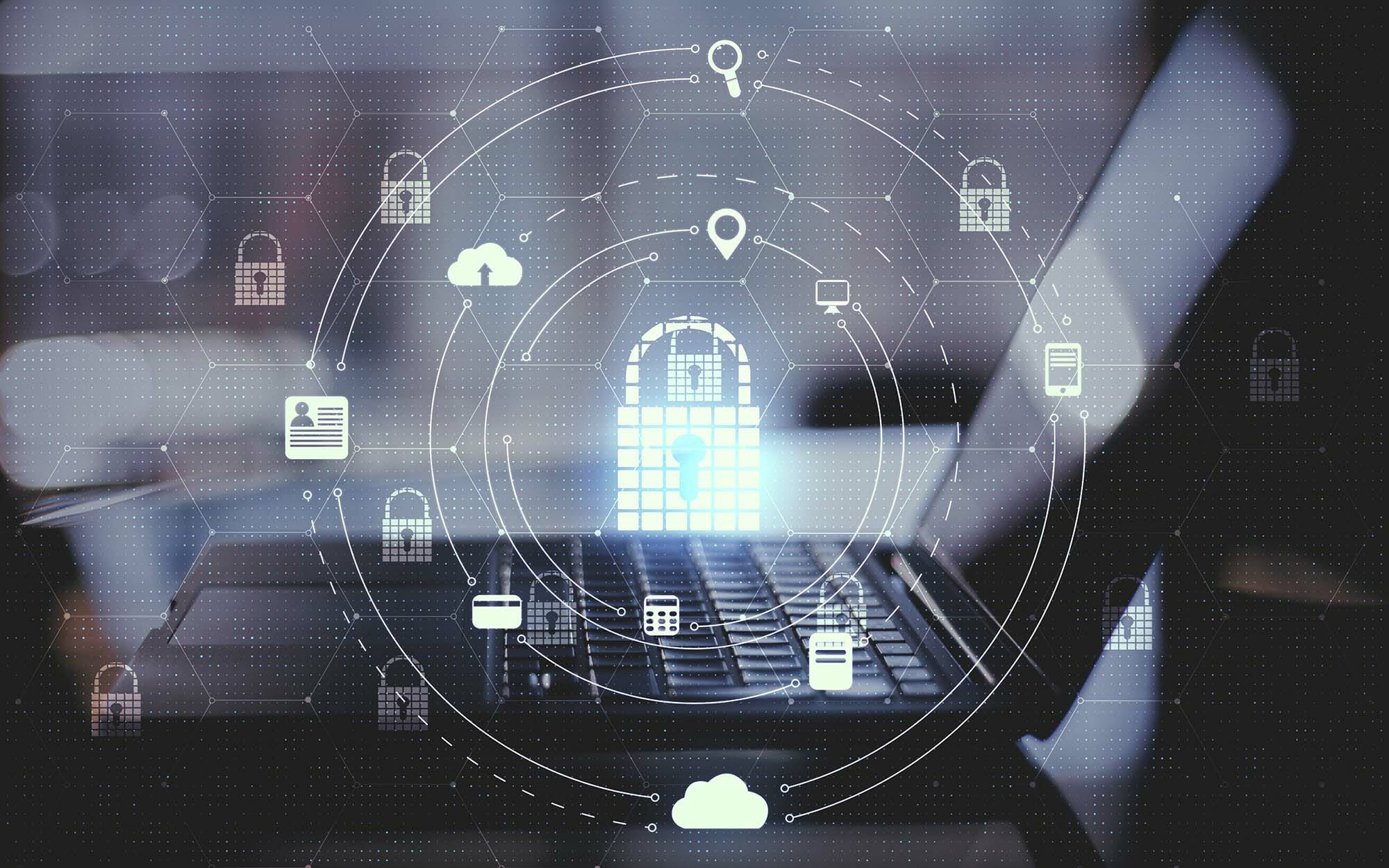 computer with detailed lock groaphic overlayed over the image