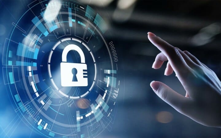 hand reaching out to touch a floating lock graphic