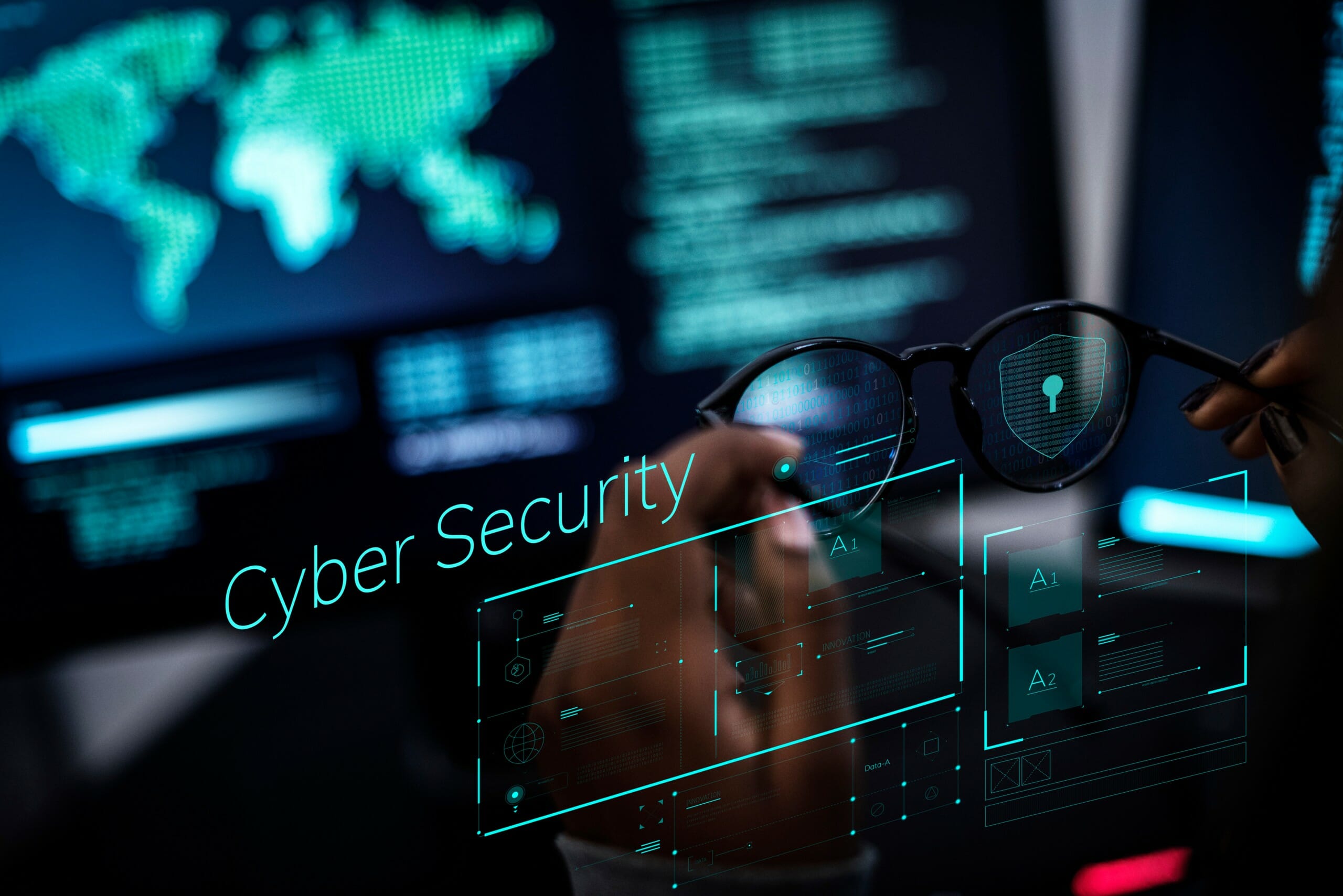 Woman working with global networks and data protection